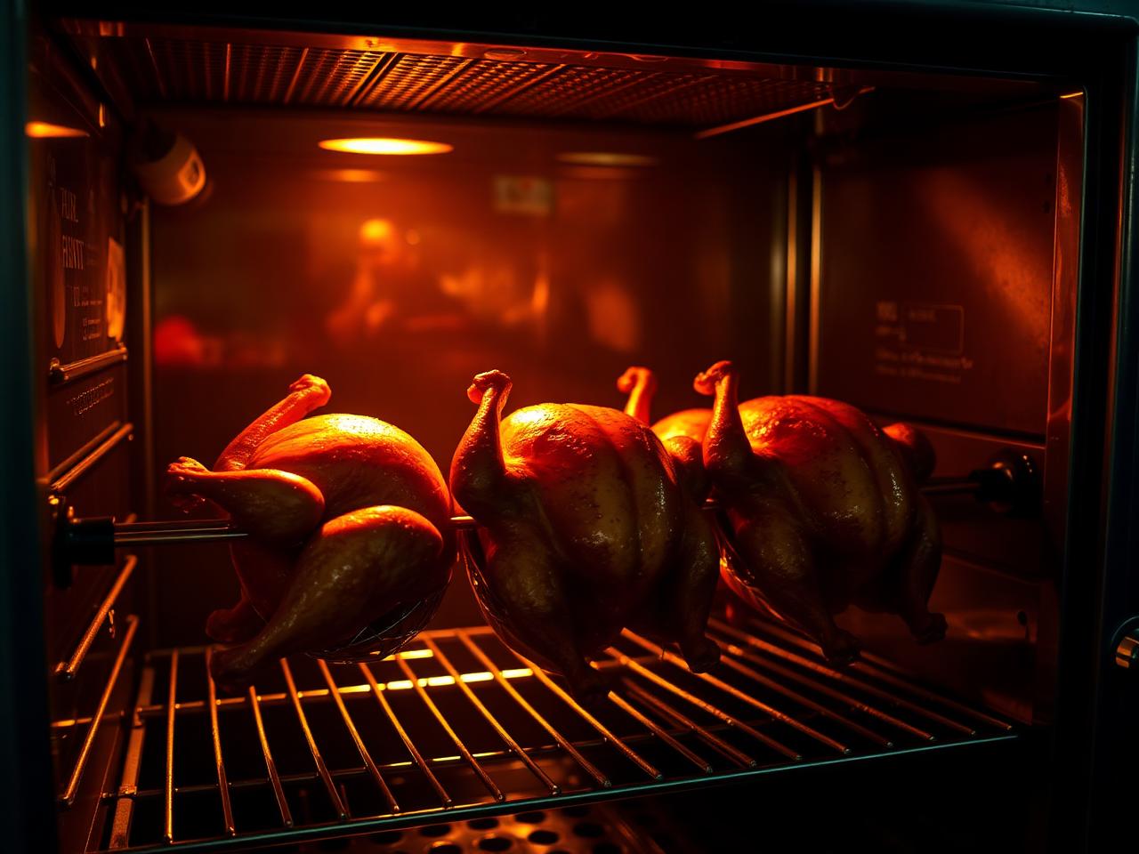 Asador con pollos dorándose